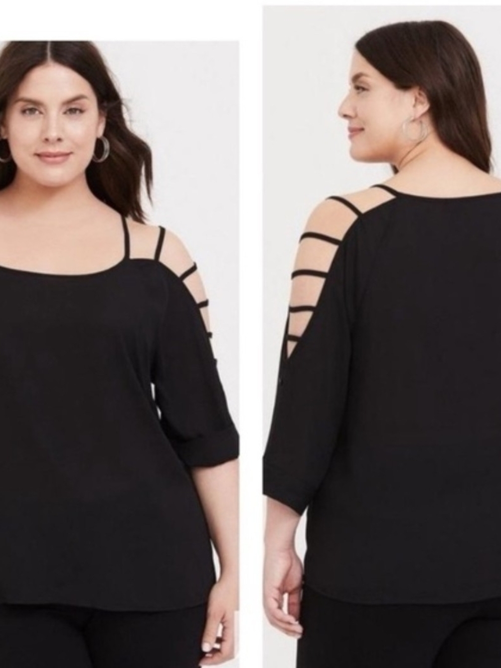 torrid Black Cold-Shoulder Strappy Plus Size Blouse